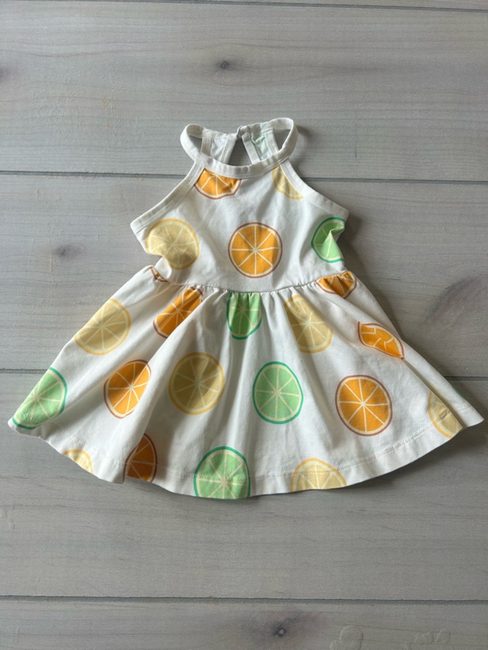 Monica & Andy Organic Cotton Citrus Print Halter Dress - White/Yellow/Green